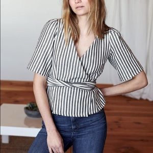 Emerson Fry grey and white striped “T-shirt alternative” in size M